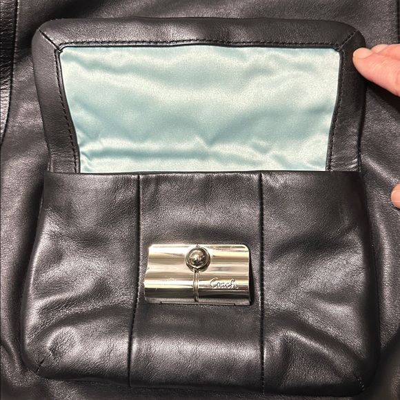 ⭐️#14769 Coach Kristin Black Leather Hobo Bag Silver Hardware Blue Interior - Picture 2 of 13